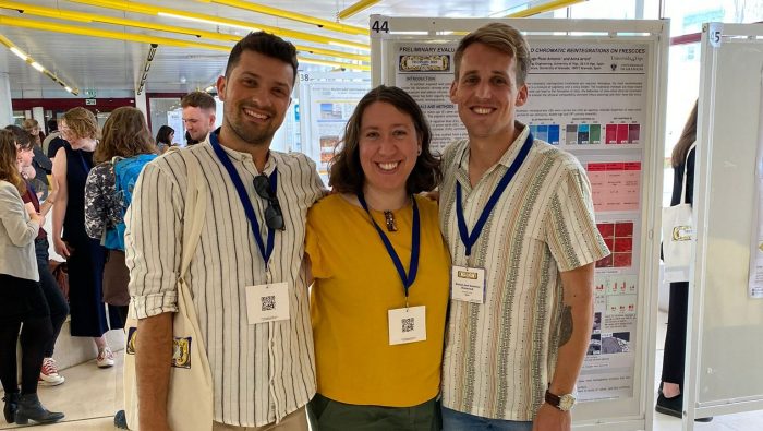 Enrique M. Alonso, Chiara Ricci and Daniel Jiménez. Laseringph researchers at TECHNART 2023