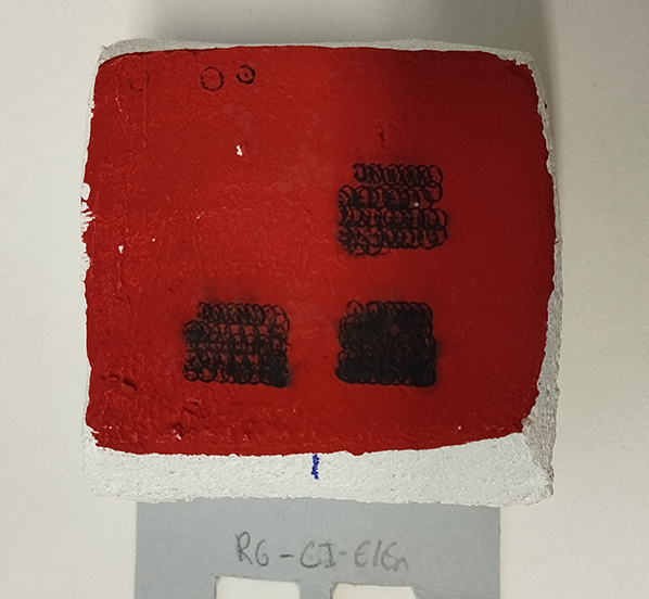 Cinnabar with rabbit glue irradiated